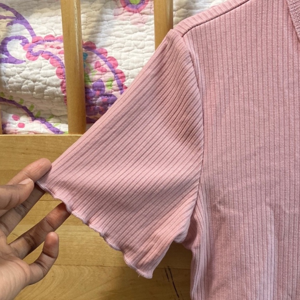 Pink Ribbed Button down Crop Top - Picture 6 of 9